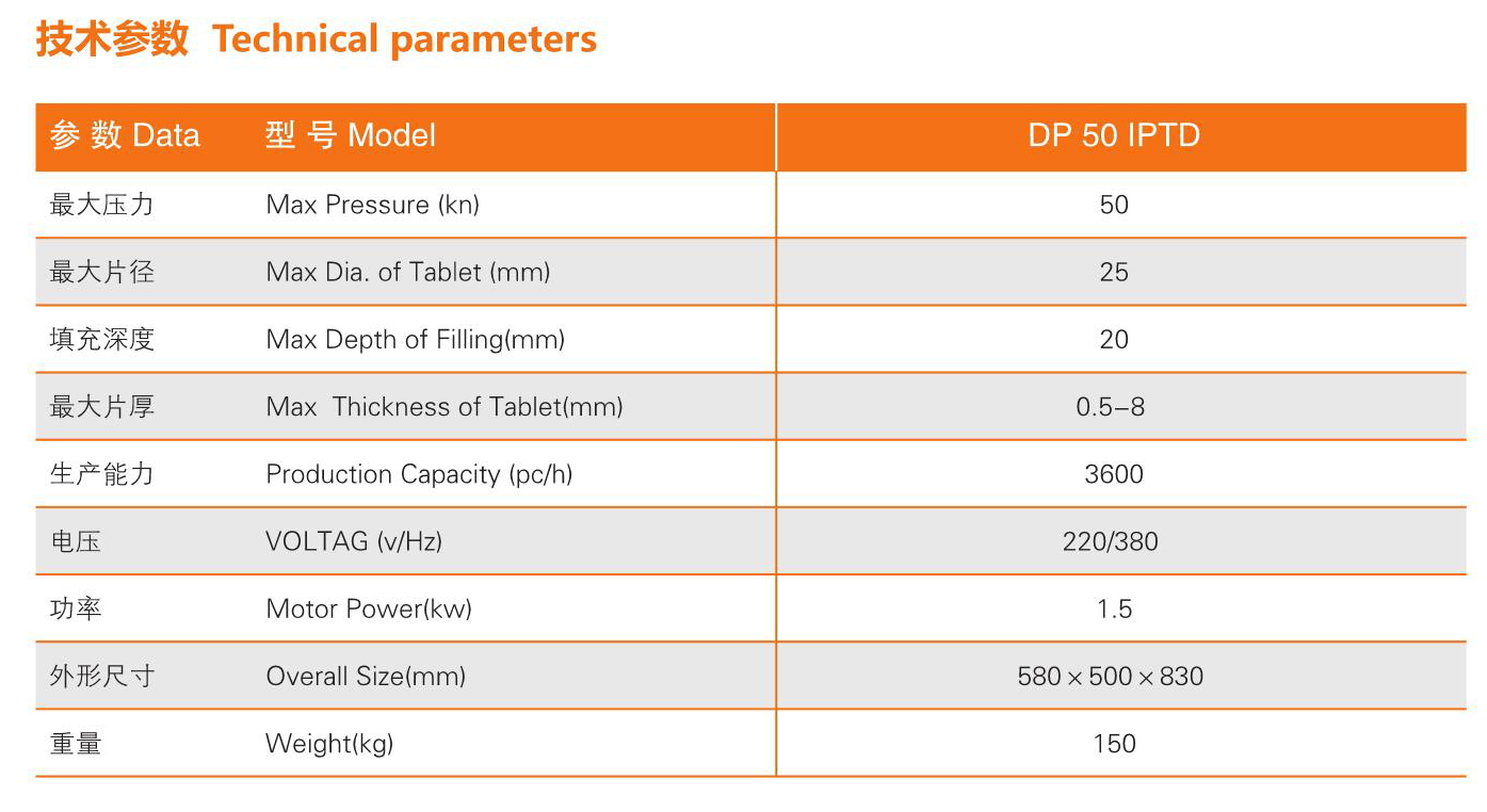 上海泰博雷特DP系列IPTD單沖壓片機技術(shù)參數(shù)